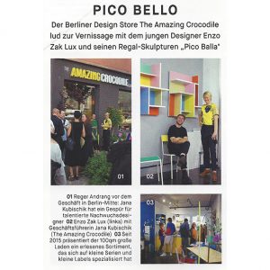 Artikel über Pico Balla von Enzo Zak Lux Vernissage im Home Magazin Titel September 2017